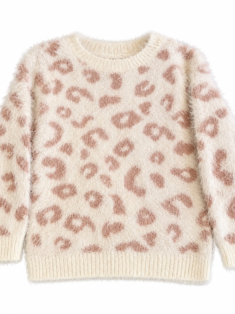 Jessica Simpson Cream and Blush Fuzzy Leopard Print Sweater